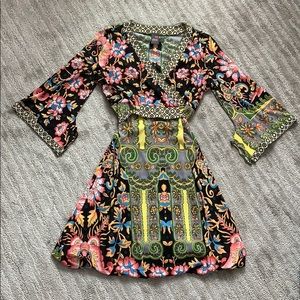 Women’s 3/4 Bell Sleeve Colorful Floral Dress